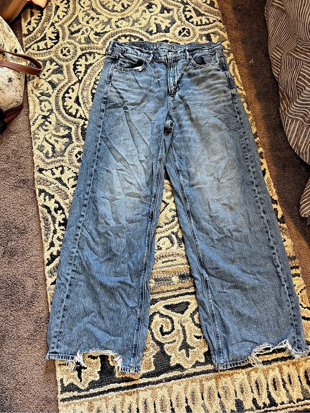American Eagle Super High Rise Baggy Wide Leg Jeans Waist 10 Blue